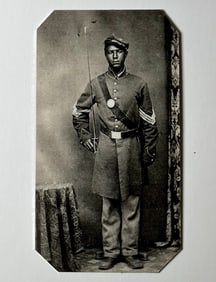 Civil War African American Armed Soldier Tin Type Photograph