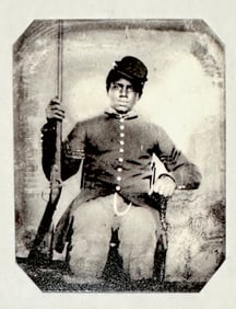 Civil War African American Armed Soldier Tin Type Photograph