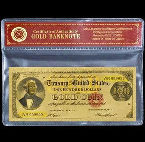 1882 U.S. Treasury 24k Gold Clad $100 Gold Certificate