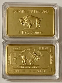 1 Troy Ounce .999 Gold Clad German Buffalo Bullion Bar