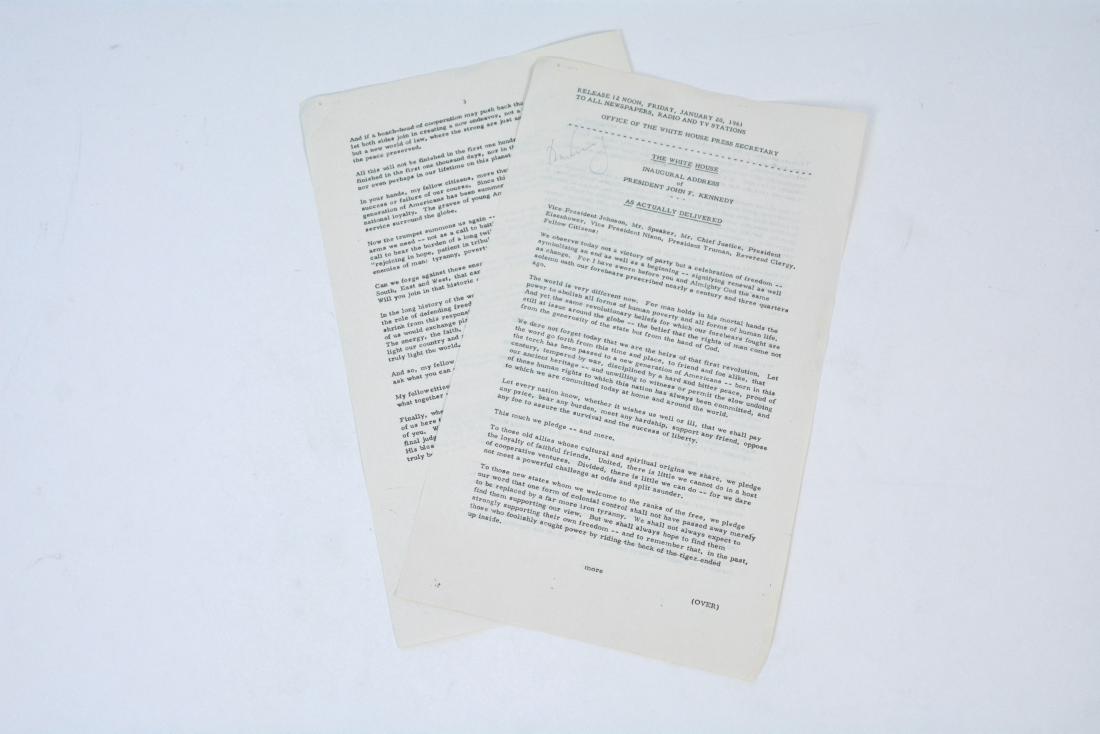 John F Kennedy Signed Inaugural Address Press Release (1 of 2)