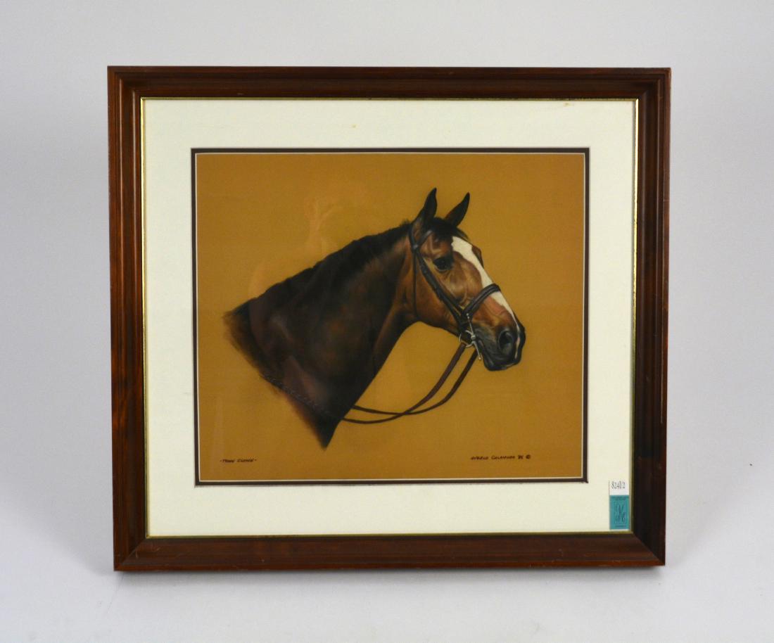 Portrait of Jacqueline Kennedy's Horse: Original pastel portrait of Town Clown, one of Jacqueline Kennedy Onassis's favorite hunters, by artist Angelo Calamuso. Calamuso's abililty to so perfectly capture the beauty, elegance, and regal nat
