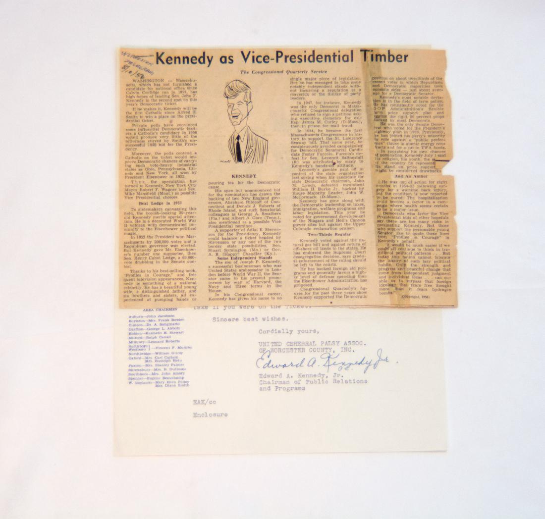 Ted Kennedy Letter to Senator "Jack" Kennedy (1 of 3)