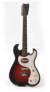 1960s Silvertone Redburst 1457: Vintage 1960's Silvertone Redburst 1457 semihollow electric guitar with a double cutaway body. Made by Danelectric for Silvertone. This model was introduced in 1964 and was made until 1966. Red