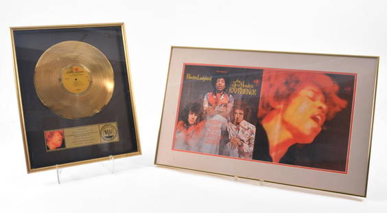 Original 1968 Jimi Hendrix gold record and framed print: Original 1968 Jimi Hendrix gold record for "Electric Ladyland", with included framed original printing of the album cover artwork. The masterpiece LP "Electric Ladyland" was released on October 16,