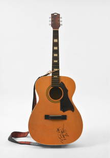 Les Paul signed inscribed guitar to Tom Petty: Acoustic guitar that Les Paul signed to Tom Petty. The Traveling Wilbury's, which consisted of Bob Dylan, Roy Orbison, George Harrison, Tom Petty, and Jeff Lynn, apparently reminded Les Paul of the
