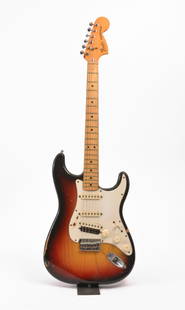 1979 Fender Stratocaster: A 1979 Fender Stratocaster with Sunburst finish. You can't go wrong with a Strat, and the sound on this vintage guitar will not disappoint. The 1970s saw a resurgence of the popularity of Fender, in
