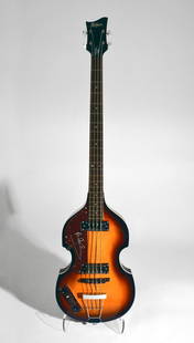 Hofner Bass signed by Paul McCartney: Hofner Icon-B left-handed bass guitar signed by Paul McCartney on the tortoise shell pickguard. Signature is in silver marker. McCartney signed this Hofner in Los Angeles, CA, on February 8th, 2006. 