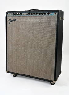 1972 Fender Quad Amp: 1972 Fender Quad amplifier, black, 4 x 12", near mint condition, all original. The silverface Fender Quad has been called a "huge titanic tower of sound". Complete with 1970 Fender color amp