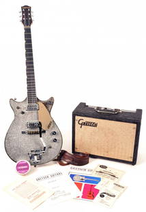 1964 Gretsch SilverJet and 1964 Gretsch Amp: 1964 Gretsch SilverJet double-cutaway, original and in fine condition, with included 1964 Gretsch amplifier. The 1964 Gretsch Silver-Jet is even rarer than the scarce 1950s models. Gretsch had