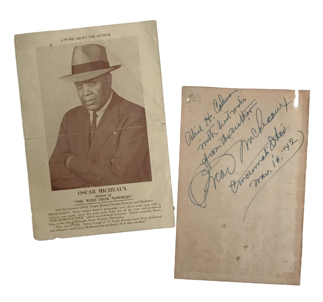 Oscar Micheaux Signed Book Page, 1942 and Ephemera (1 of 1)