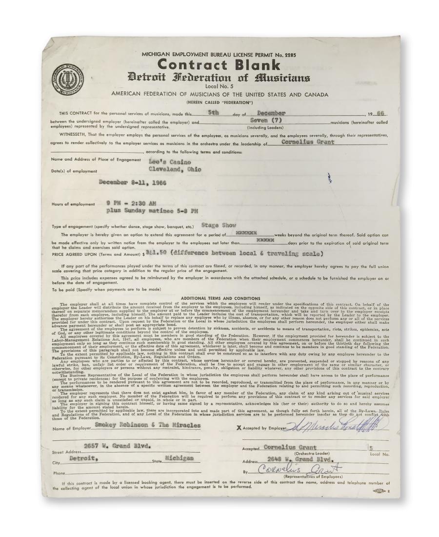 Hiring Contract for Smokey Robinson & The Miracles (1 of 2)
