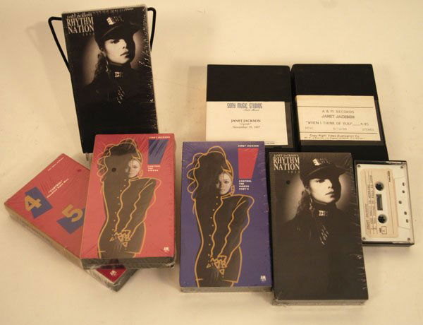 Janet Jackon VHS Tapes, c. 80s: This lot of 9 VHS and music cassette tapes feature some of the favorite Janet Jackson videos and songs from her albums "Janet Jackson," "Rhythm Nation 1814," and her "Control" albums, as well as an in