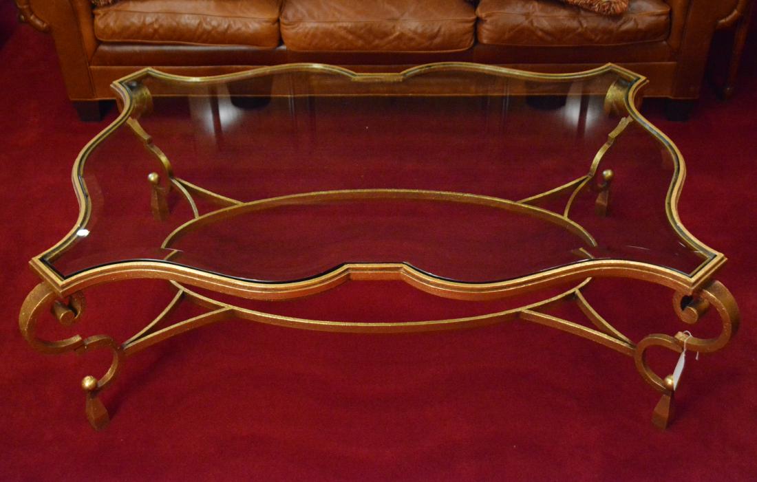 Decorator Glass and Gilded Iron Coffee Table (1 of 3)