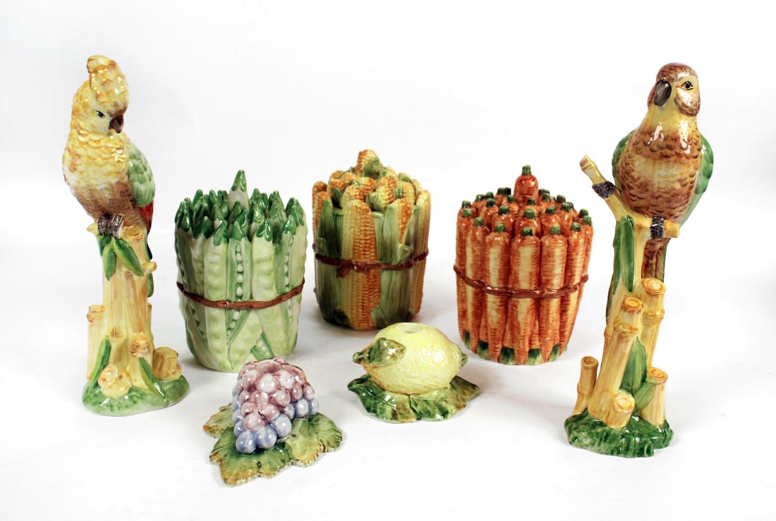 Italian Ceramic Parrots, Veggie Jars and Candlesticks (1 of 5)