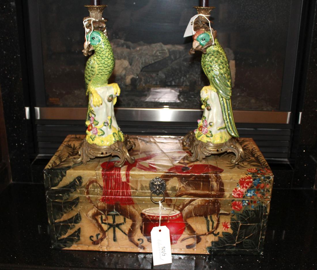Pair of Parakeet Candleholders & Chest (3) (1 of 3)