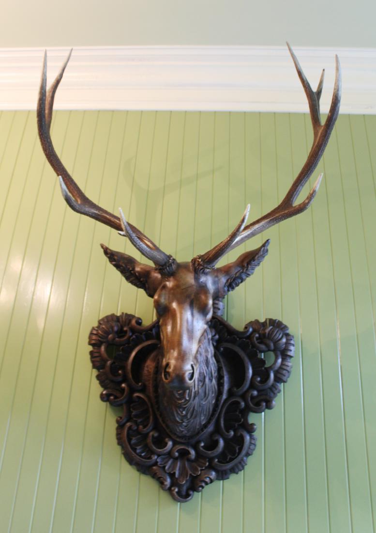Carved Wood Stag Head with Antlers (1 of 2)