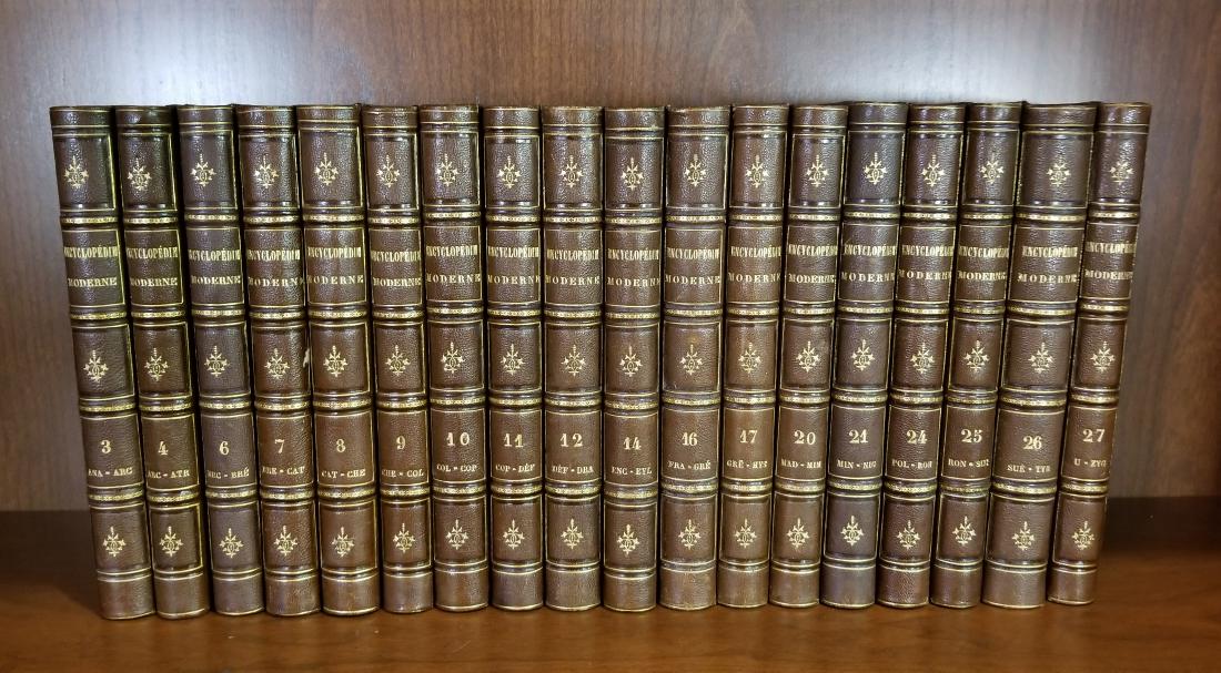 Encyclopedie Moderne, Decorative Leather Bound Volumes: Encyclopedie Moderne, Decorative Leather Bound Volumes (18). Decorative French Leather Bindings. Renier, Leon - ENCYCLOPEDIE MODERNE - DICTIONNAIRE ABREGE DES SCIENCES, DES LETTRES, DES ARTS; DE L'IND