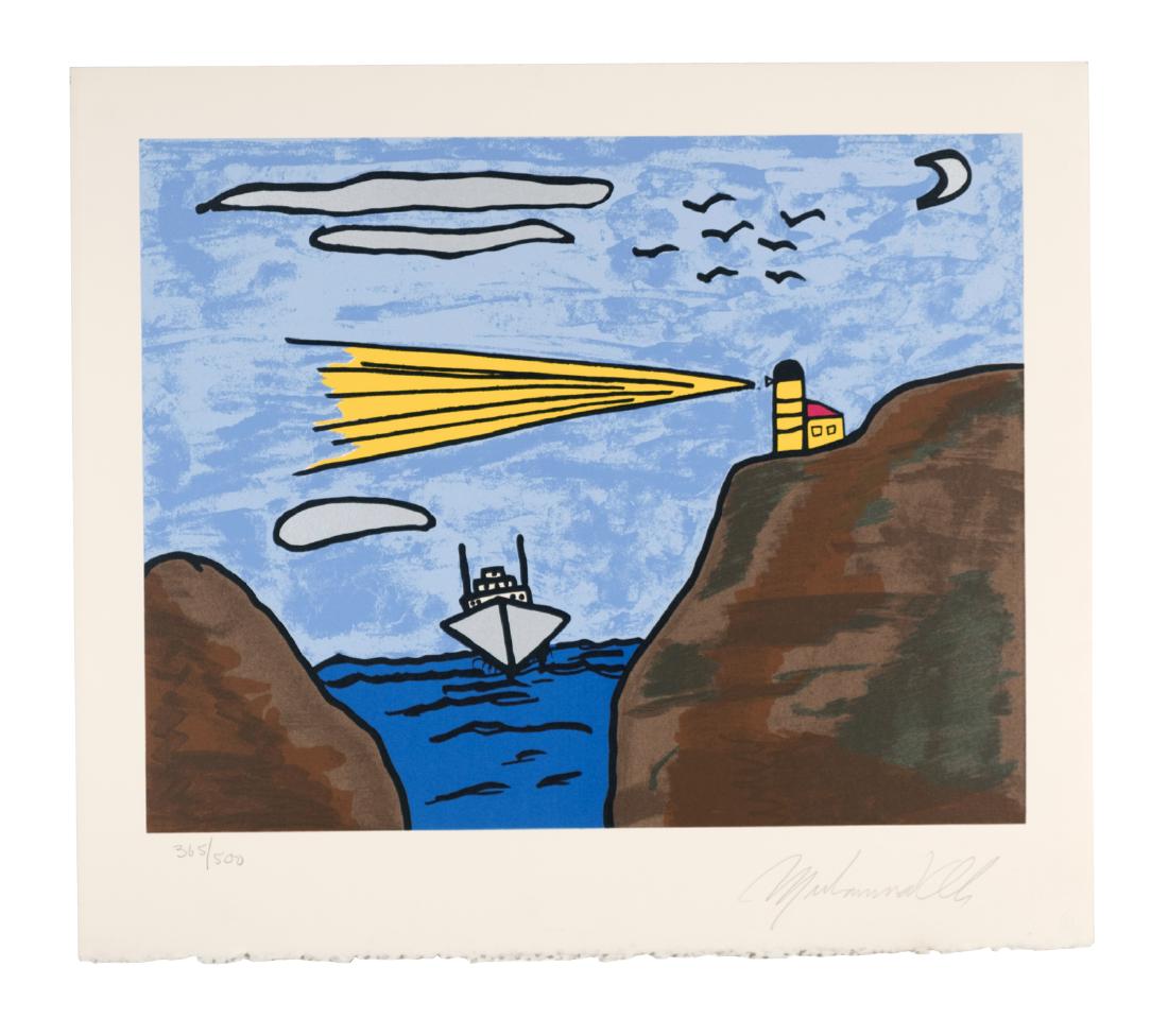 Muhammad Ali Signed Lithograph: The great Muhammad Ali (1942 - 2016) painted this image of a ship and lighthouse and signed it in pencil. #368/500. 21"x 27". While Ali isn't known widely as an artist, he expressed his creative side 