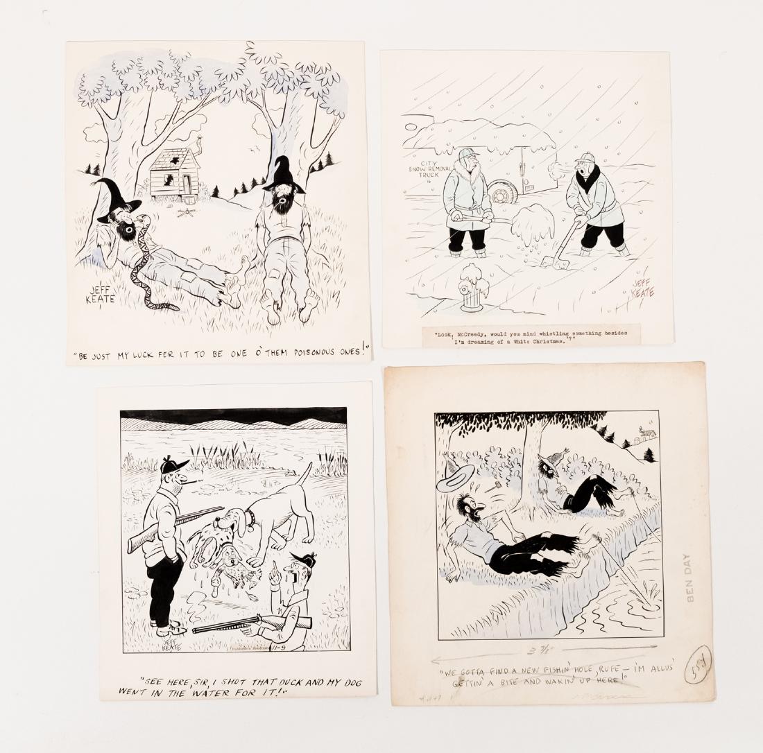 Four Jeff Keate Cartoons (4): Four (4) 1950's original cartoon by Jeff Keate for use in Argosy and American Magazine. Each approx. 10.5"x 9.5". This is an unreserved auction with no minimums. This is an online only sale. Items may