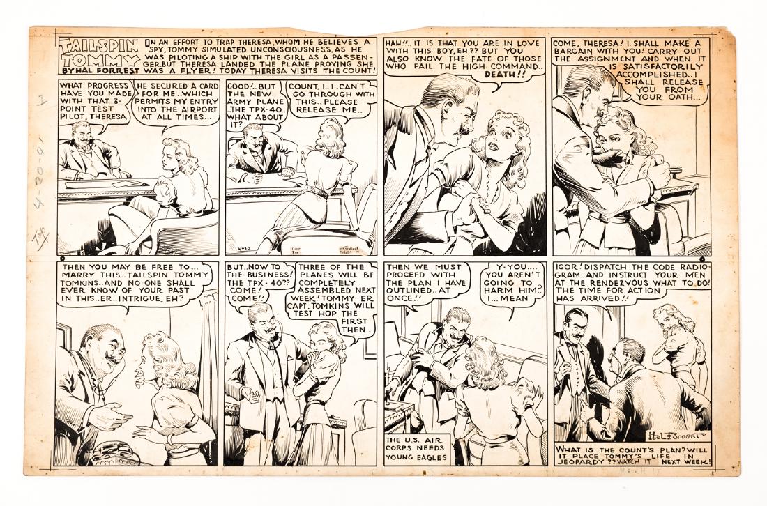 Tailspin Tommy, Original Comic Strip: April 20, 1941 strip by Hal Forrest. A most provocative work. 15"x 23". This is an unreserved auction with no minimums. This is an online only sale. Items may be viewed upon appointment in New York Ci
