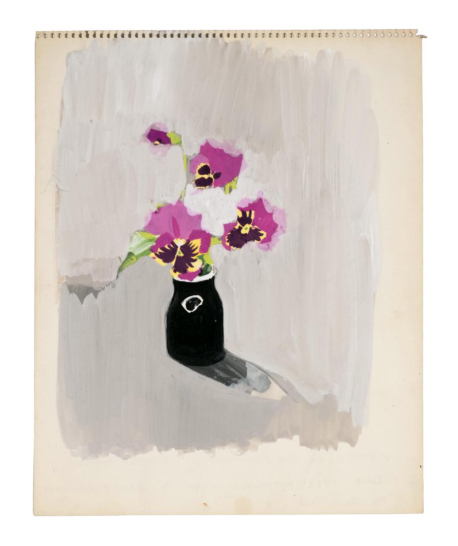 Joe Brainard, Floral Gouache: Written on verso "Painted by Joe Brainard in Fairfield Porter's studio 1968 Summer. Given to John MacWhinnie by Joe B. 1968. 13"x 11", paper. Associated with the New York School, Joe Brainard's Estate