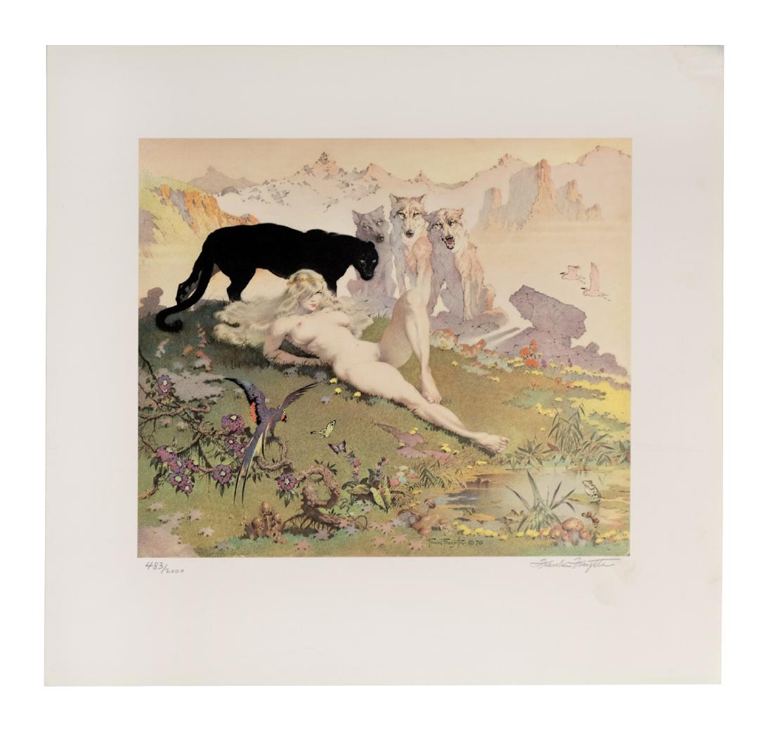 Frank Frazetta Lithograph: #483/2000. Signed in pencil by Frazetta the "father of fantasy art." 18"x 18". This is an unreserved auction with no minimums. This is an online only sale. Items may be viewed upon appointment in New