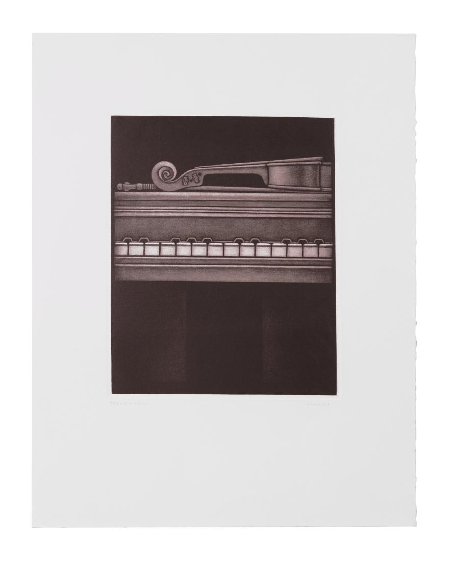 Kazuhisa Honda, Piano & Violin, Mezzotint: Kazuhihisa Honda, (b.1948, Japan), "Piano and Violin," 1984, Mezzotint, proof from an edition of 85, signed and titled in pencil. Dimensions: image: 9 x 7"; paper: 16 x 11 7/8" This is an unreserved a