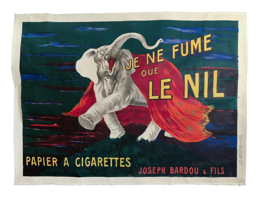 Leonetto Cappiello, Le Nil (Rolling Papers) Poster: Advertisement for Le Nil, a French company that sold rolling papers. This poster was created by the innovative and noteworthy artist Leonetto Cappiello. This is a vintage poster; not a reproduction. P