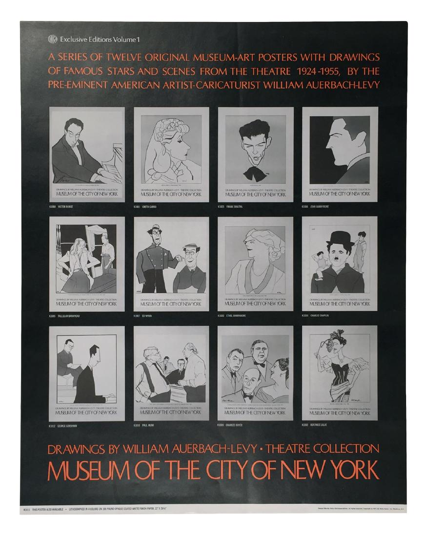 Eight (8) William Auerbach-Levy Theatre Posters: Eight (8) posters in total in this collection of Museum of the City of New York Theatre Collection posters by William Auerbach-Levy. This collection includes the title poster (displaying all twelve po