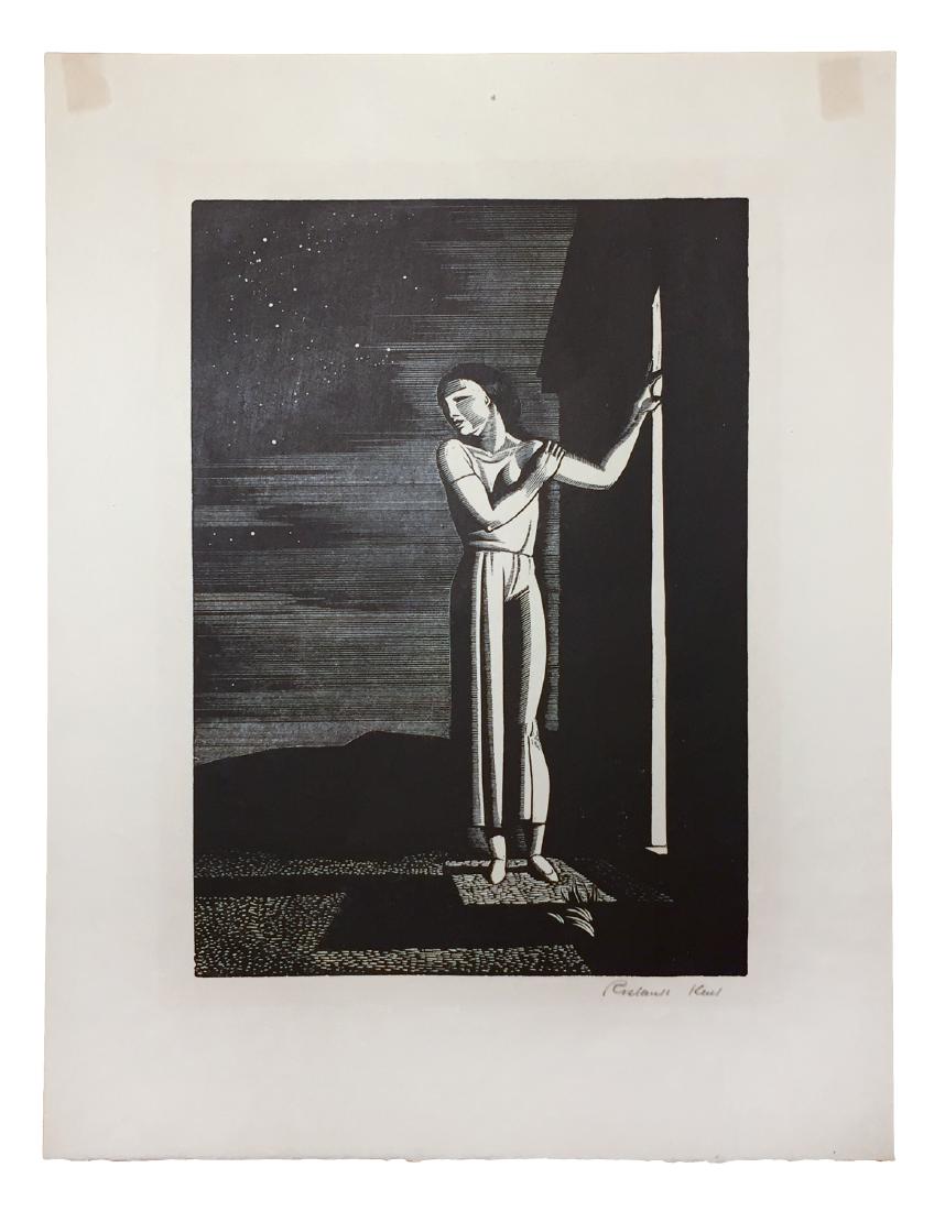 Rockwell Kent, Starry Night: "Starry Night", 1933, signed in pencil lower right, wood engraving on Japon paper from an edition of 1,750. Printed by Anderson Lamb, Brooklyn, NY. Image: 7 x 4 15/16"; paper: 9 7/8" x 71/2". This is 