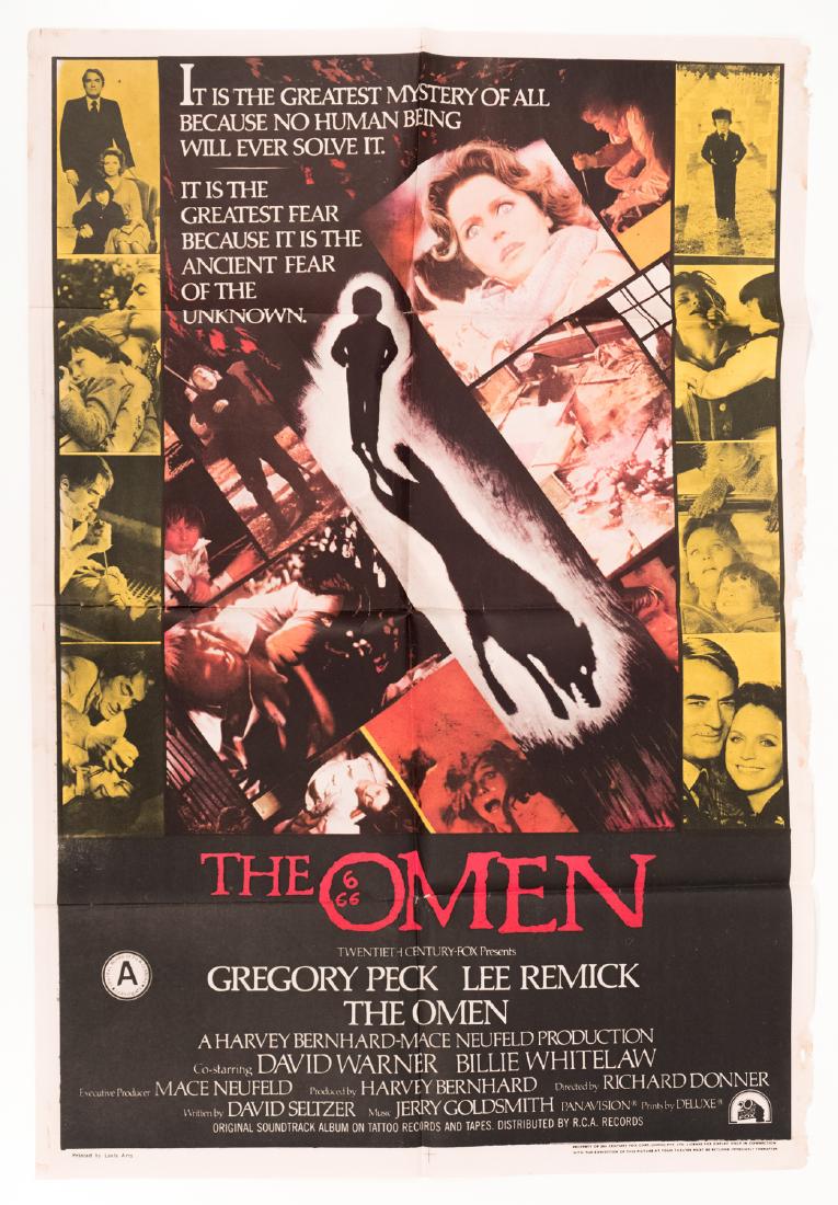 "The Omen" Movie Poster: Poster from 1976 film with Gregory Peck, Lee Remick. International Origin, 42" x 28" This is an unreserved auction with no minimums. This is an online only sale. Items may be viewed upon appointment i