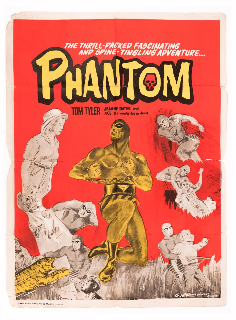 "Phantom" Movie Poster: From the 1943 film based on Lee Falk's comic strip. International origin. 42" x 28" This is an unreserved auction with no minimums. This is an online only sale. Items may be viewed upon appointment in