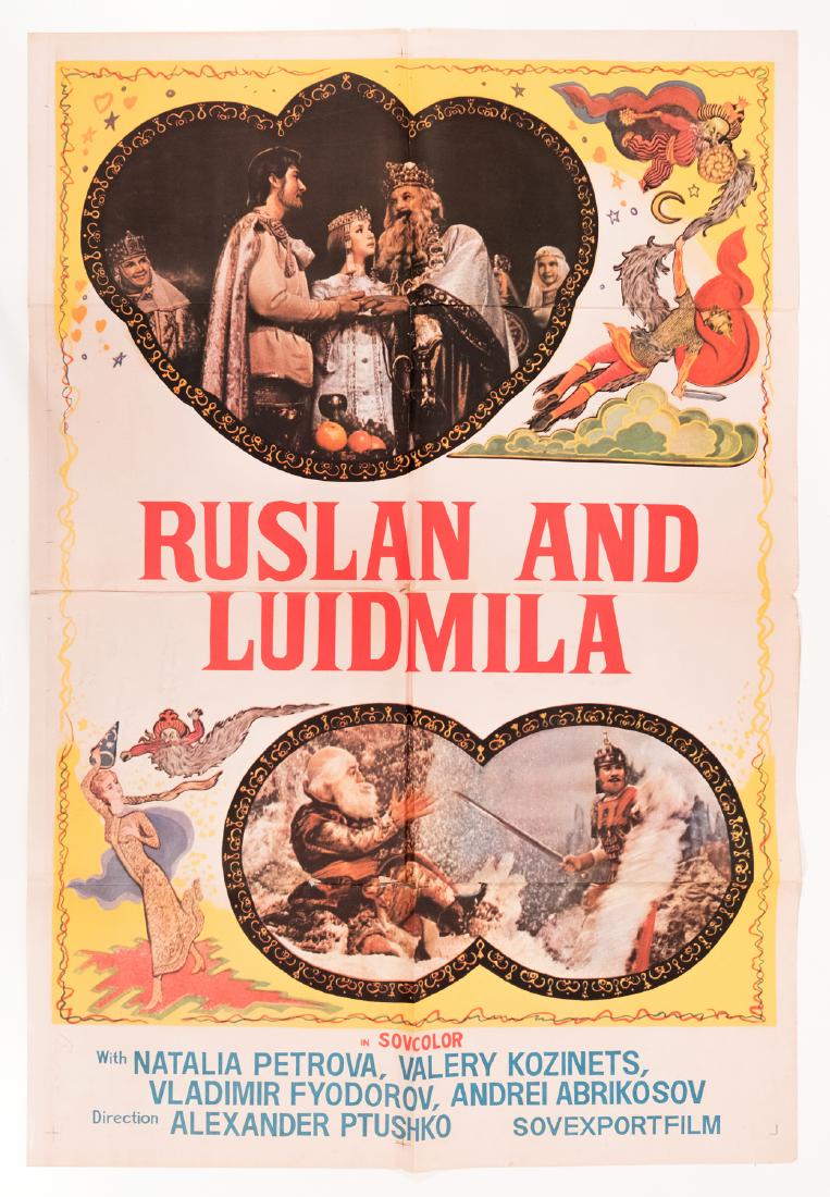 "Ruslan and Luidmila" Soviet Movie Poster: From the 1972 film based upon the Russian poet Alexander Pushkin's fairytale. International origin. 42" x 28" This is an unreserved auction with no minimums. This is an online only sale. Items may be