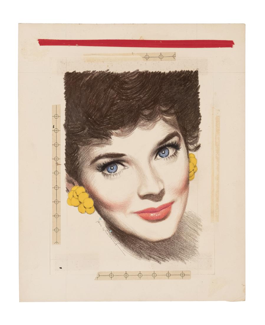 Polly Bergen Portrait: Well-known television and movie star from mid-twentieth century America, this lovely portrait was created by artist Jon Whitcomb for TV Guide, then far and away the most popular media-related publicat