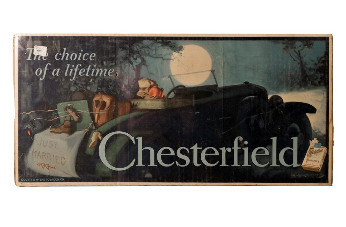 New York Town and Chesterfield: A window card measuring 27.5" x 11" for the 1941 movie. Also included: a circa 1930 advertisement for Chesterfield cigarettes, 10" x 21" This is an unreserved auction with no minimums. This is an onli