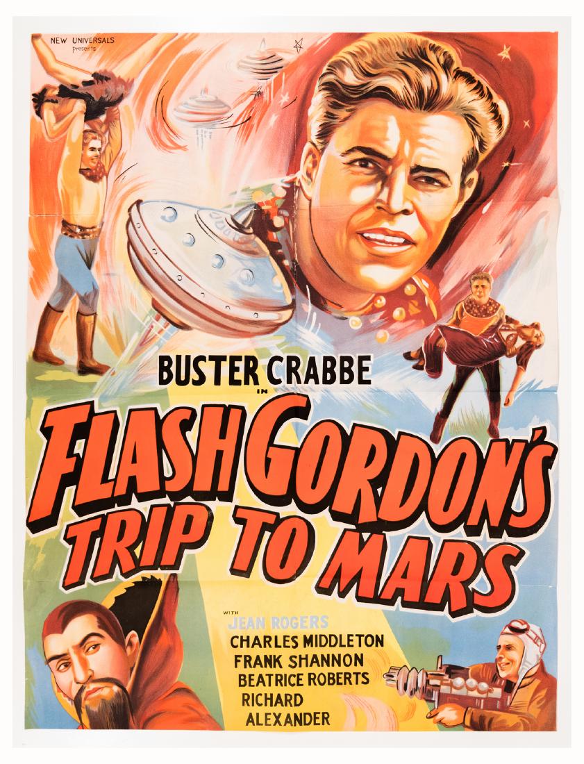 "Flash Gordon's Trip to Mars" Movie Poster: Featuing Buster Crabbe in this 1938 film. Original unmounted, folded. International origin. 29"x 40". This is an unreserved auction with no minimums. This is an online only sale. Items may be viewed u