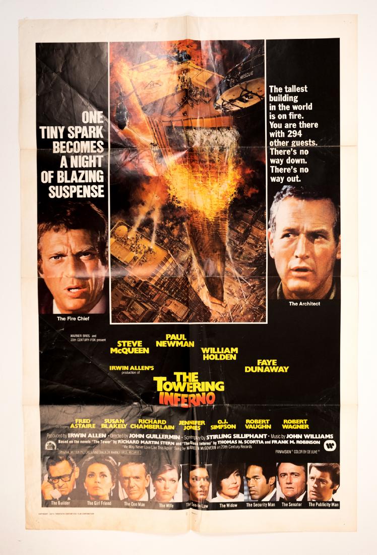 "The Towering Inferno" Movie Poster: Steve McQueen, Paul Newman, Faye Dunaway. Original unmounted, folded. 29"x 40" This is an unreserved auction with no minimums. This is an online only sale. Items may be viewed upon appointment in New