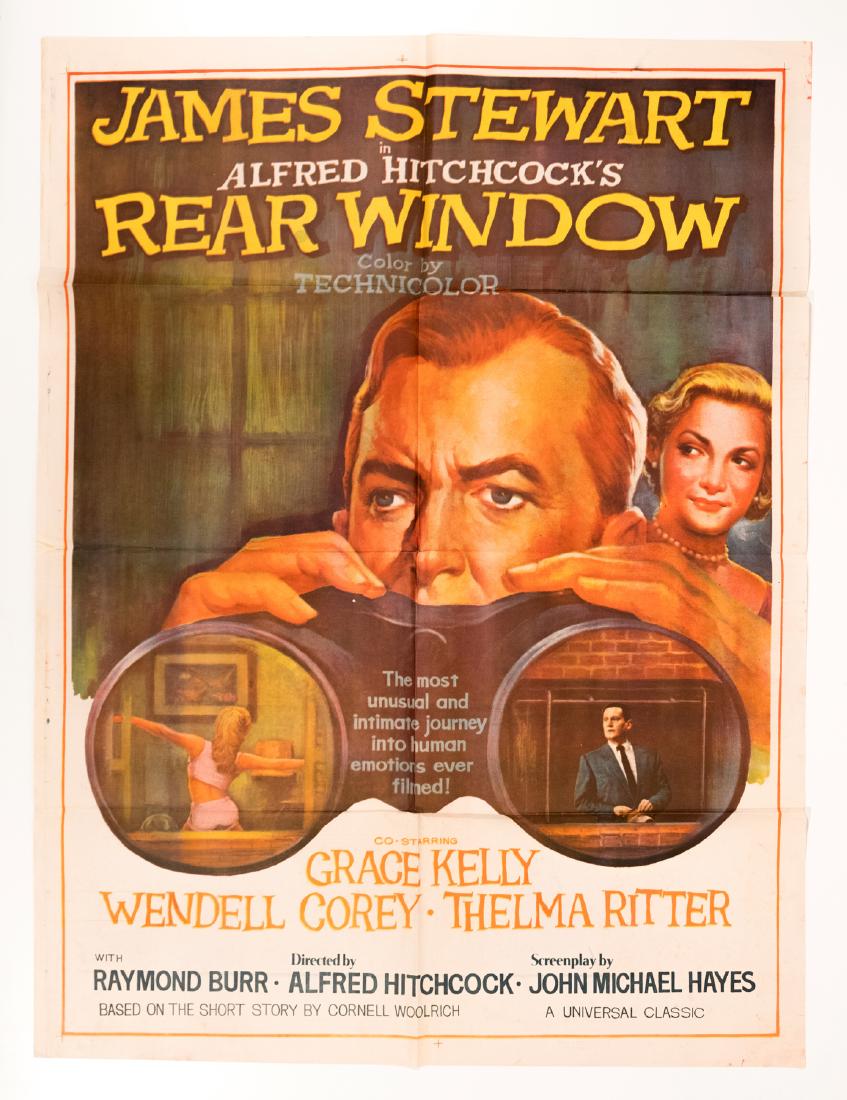 "Rear Window" Movie Poster: Alfred Hitchcock's masterpiece with James Stewart, Grace Kelly. Original unmounted, folded. International origin. 29"x 40" This is an unreserved auction with no minimums. This is an online only sale. 