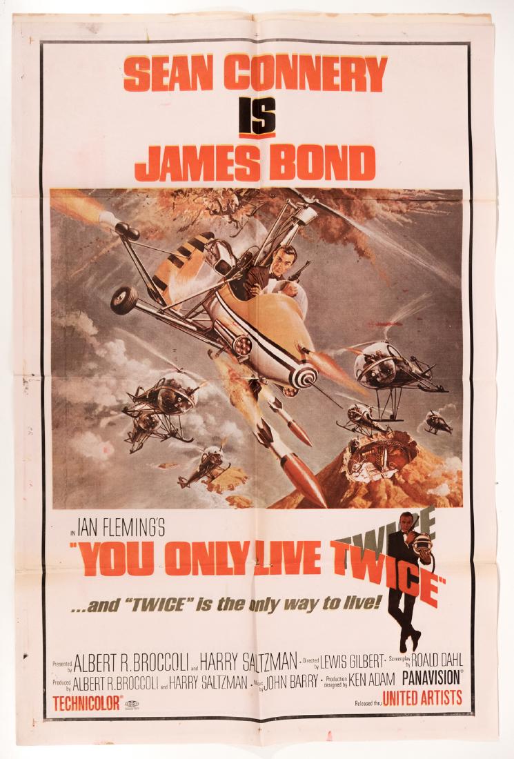 "You Only Live Twice" Movie Posters (2): Two (2) movie posters, international origin. Film features Sean Connery. Original folds, unmounted 38"x 29". This is an unreserved auction with no minimums. This is an online only sale. Items may be v