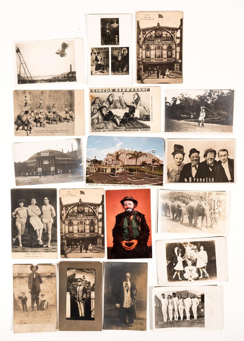 Circus Postcards (21): Approximately twenty one cards, some dating to early 20th century or older. 6" x 4" This is an unreserved auction with no minimums. This is an online only sale. Items may be viewed upon appointment in