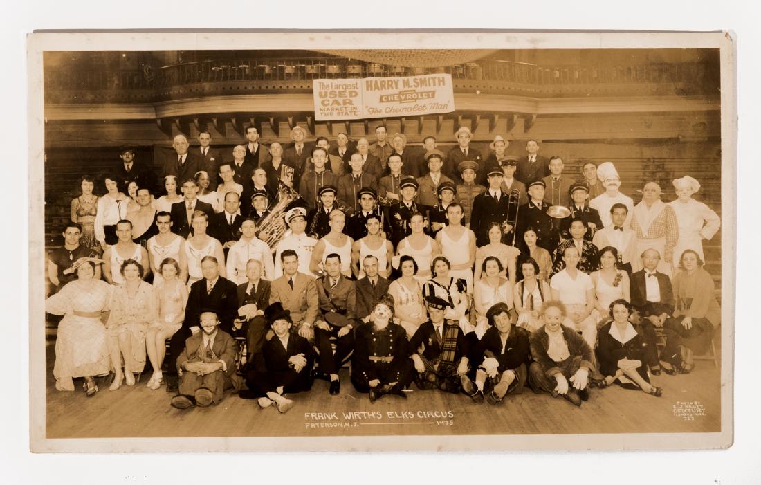 Kelty Circus Photos: Two (2) Edward Kelty panoramic photographs. a. Cole & Rogers "Proof"; b. Frank Wirth's Elks Circus, Paterson, NJ 1935. 12"x 21" each with Kelty Studio stamp on versos. This is an unreserved auction wi