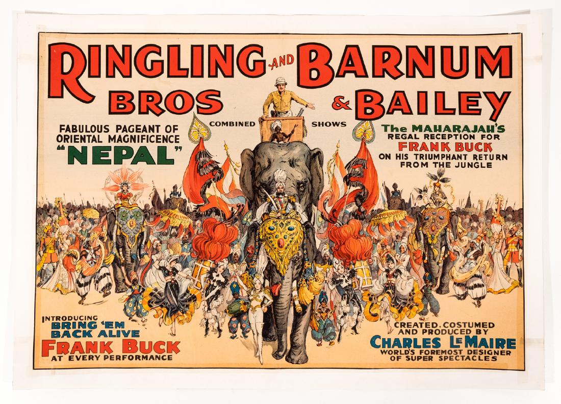 Ringling Brothers and Barnum & Bailey Frank Buck: C. 1938. Frank Buck & Nepal. Frank Buck was a animal collector who traveled the world capturing animals and bringing them often back to the states to sell them. This show featured many of his catches 