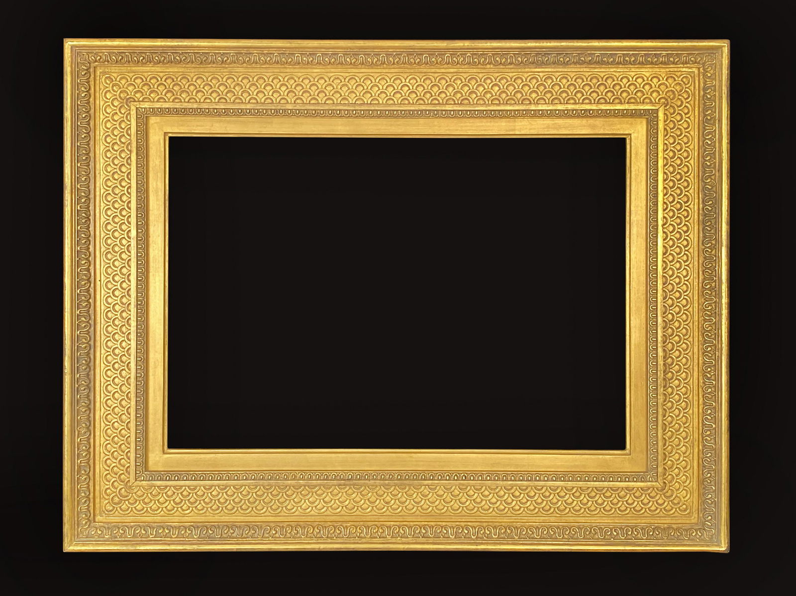 Eli Wilner Frame, American c. 1880 Style Frame: Eli Wilner Frame, American c. 1880 Style Frame Applied ornament and gilded; scalloped frieze American c. 1880 period frame. Wilner created a similar frame for a painting by Abbott Handerson Thayer (18