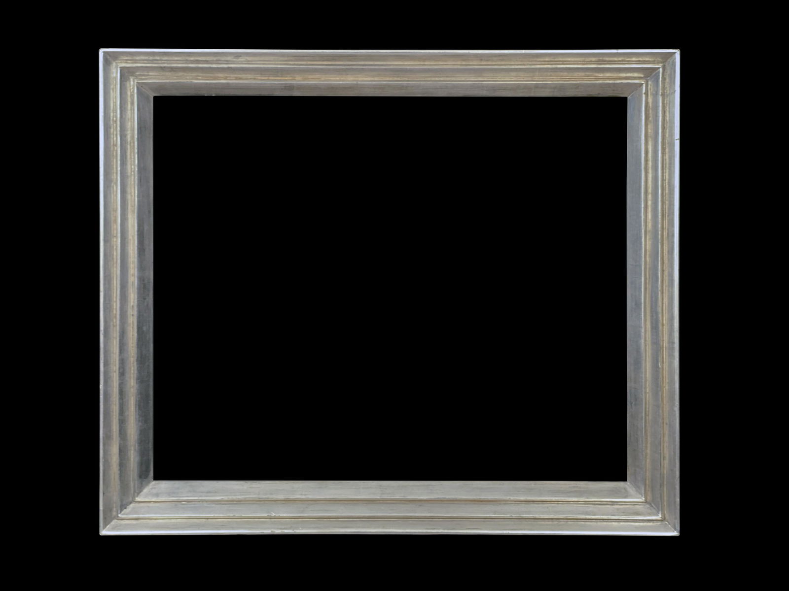 Eli Wilner Frame, American c.1930 Style Frame: Eli Wilner Frame, Silver Three Step American c. 1930 Style Frame Shaped and gilded; silver three step frame. Based on an American c. 1930 period frame. Similar frames have been used by Wilner on artwo