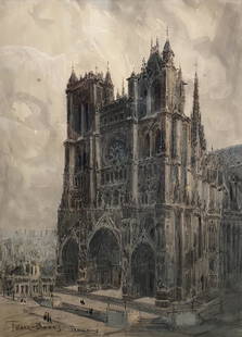 Frank Myers Boggs, La Cathedrale D'Amiens: Frank Myers Boggs (American, 1855 - 1926) La Cathedrale D'Amiens Watercolor and pencil. Signed lower left Frank Boggs Amiens 18" x 13"; framed 25" x 20 beneath glass Provenance: Sotheby's London