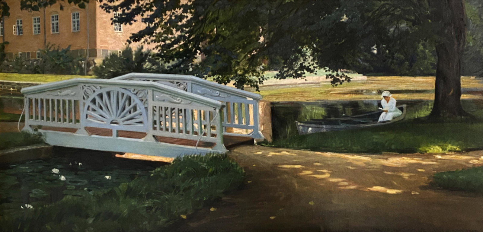 Harald Slott-Moller, Boating in the grounds of Sostrup: Harald Slott-Moller (Danish, 1864 - 1937) Boating in the grounds of Sostrup Castle, Gjerrild, 1917 Oil on canvas. Signed, inscribed, and dated lower right: Harold Slott-Moller. Gjerrild. MCMXVII 24.5"