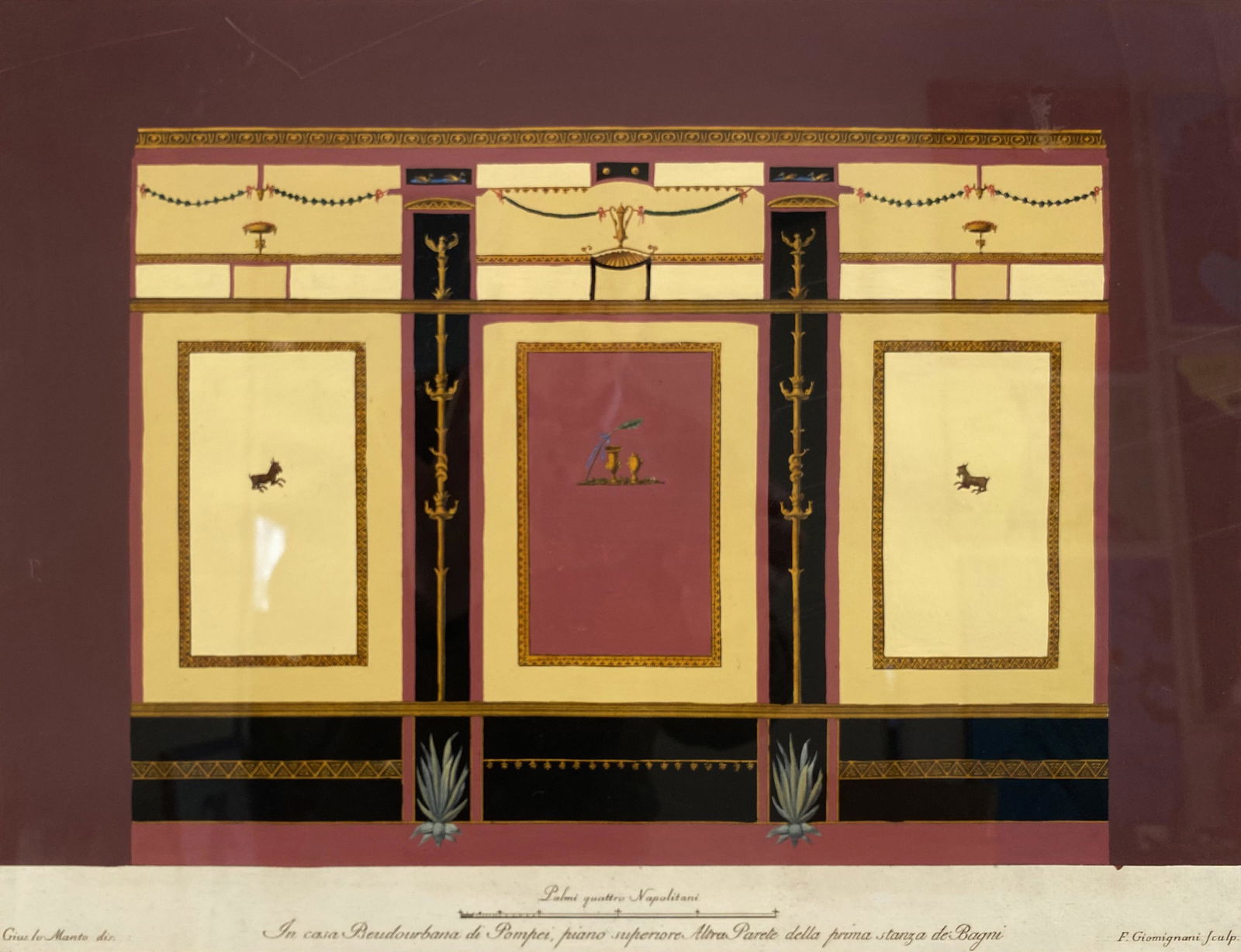 Two Hand-Colored Engravings of Pompiian Interiors (1 of 6)