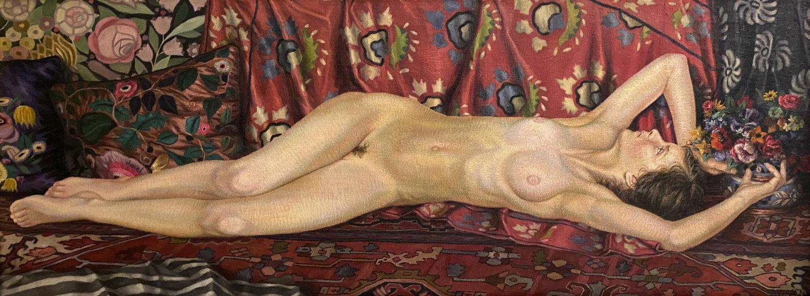 Alfred Waagner, Reclining Nude: Alfred Waaganer (Austrian, 1886 - 1960) Reclining nude Oil on canvas. Signed lower right A. Waagner 28" x 72"; framed 30" x 75" Provenance: Christie's London June 6, 2013 Lot 14