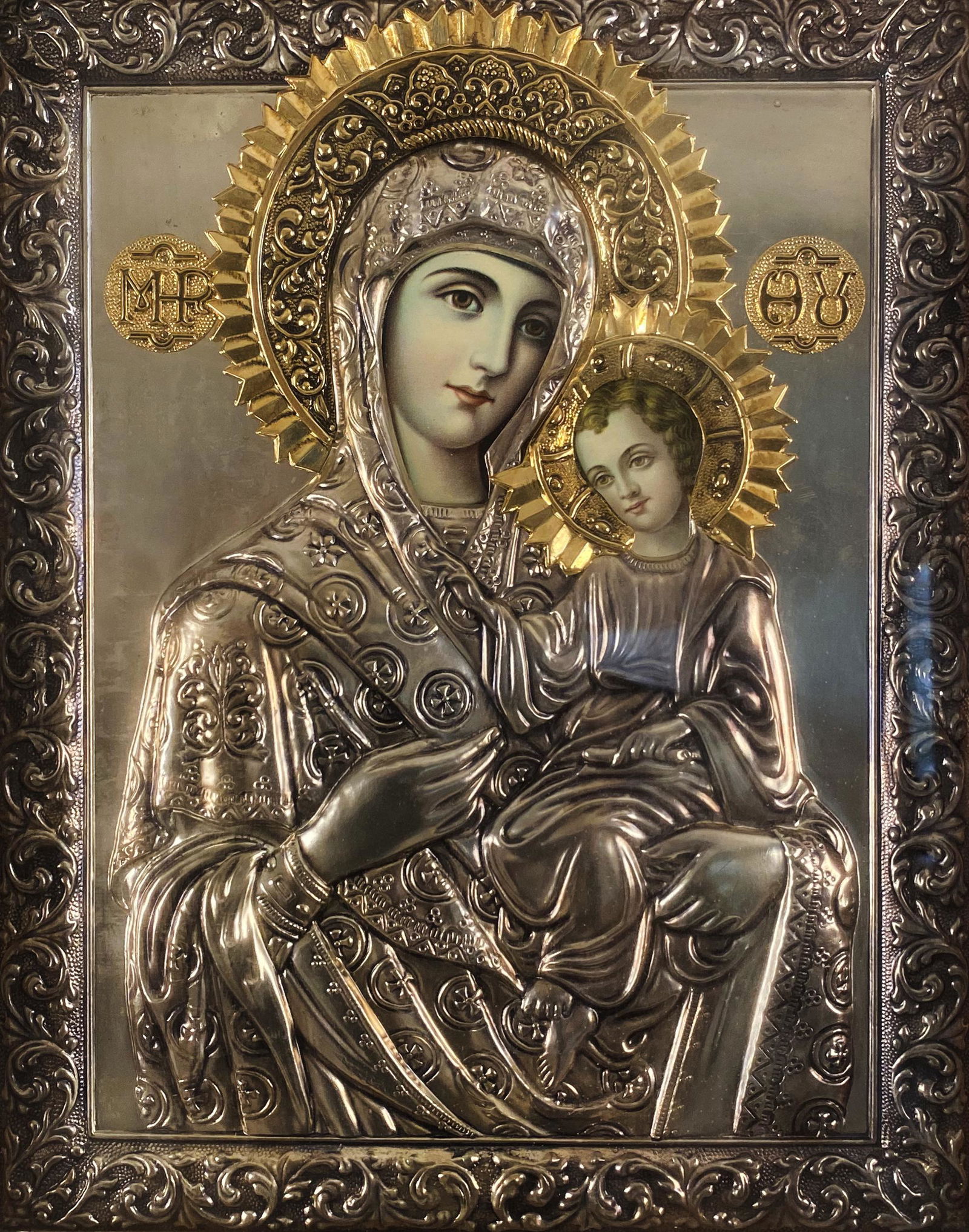 Russian, 20th Century, Silver Gilt Oklad of Virgin and (1 of 5)
